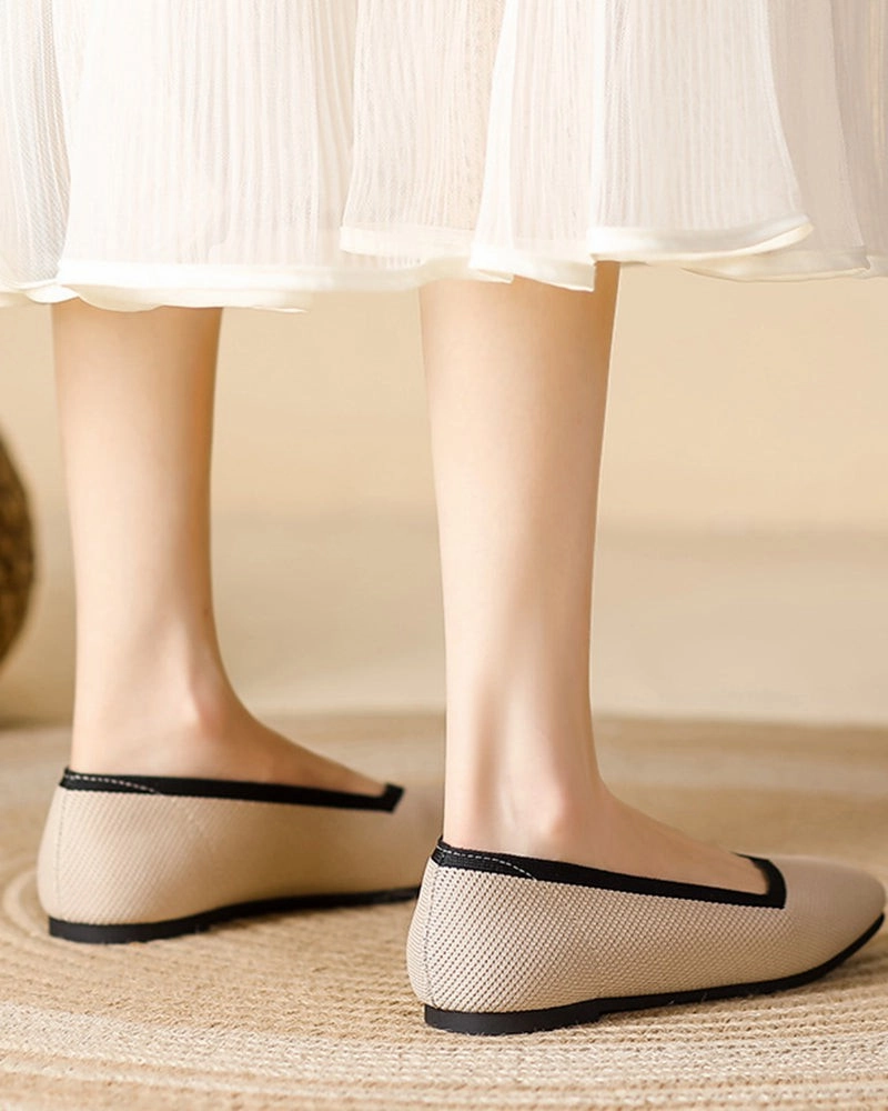 Square Toe Shallow Fly Knit Flat Knit Shoes Suit With Loafers No Socks