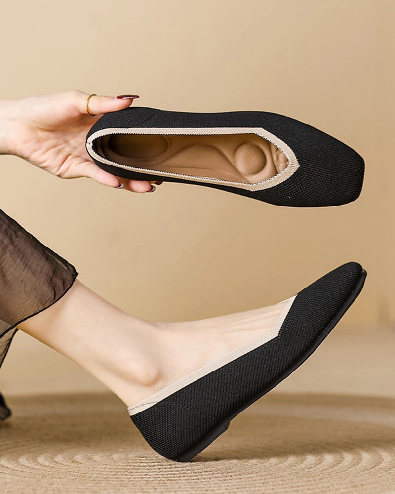 Square Toe Shallow Fly Knit Flat Knit Shoes Loafers With Wedge