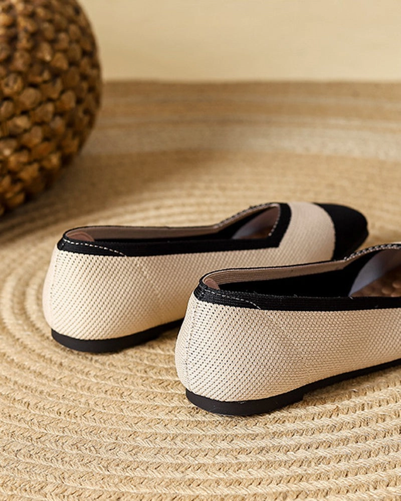 Square Toe Shallow Fly Knit Flat Knit Shoes Healed Loafers