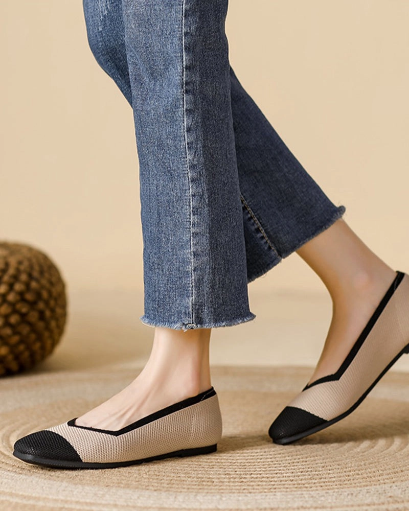 Modern Classics Penny Loafers Square Toe Shallow Fly Knit Flat Knit Shoes