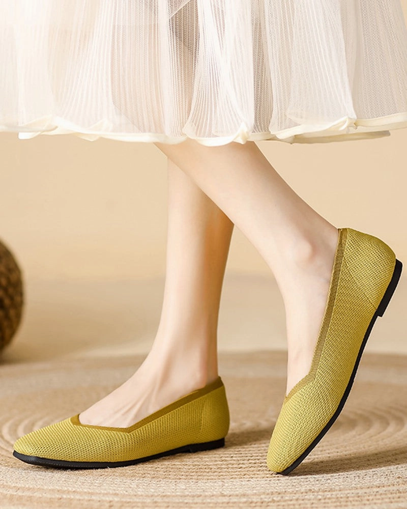 Loafers With Bit Square Toe Shallow Fly Knit Flat Knit Shoes