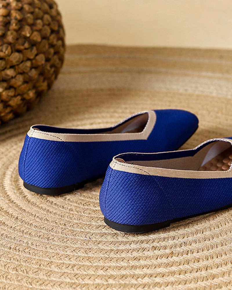 Penny Loafers With Arch Support Square Toe Shallow Fly Knit Flat Knit Shoes