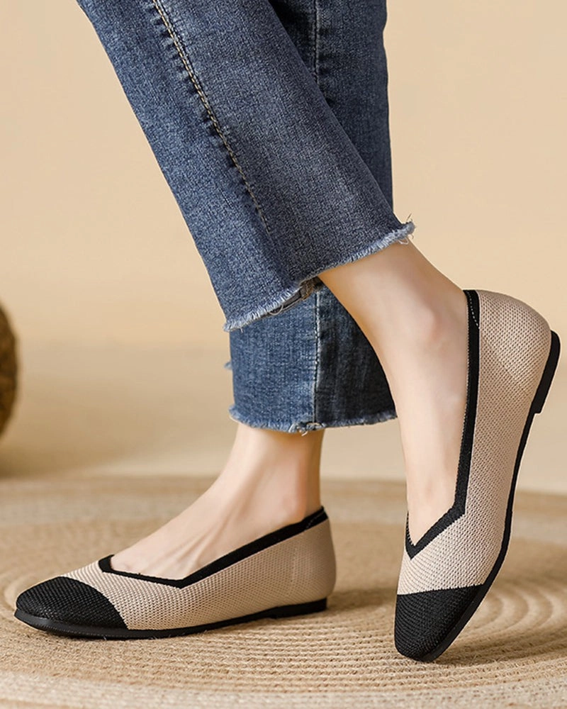 Tweed Loafers Square Toe Shallow Fly Knit Flat Knit Shoes