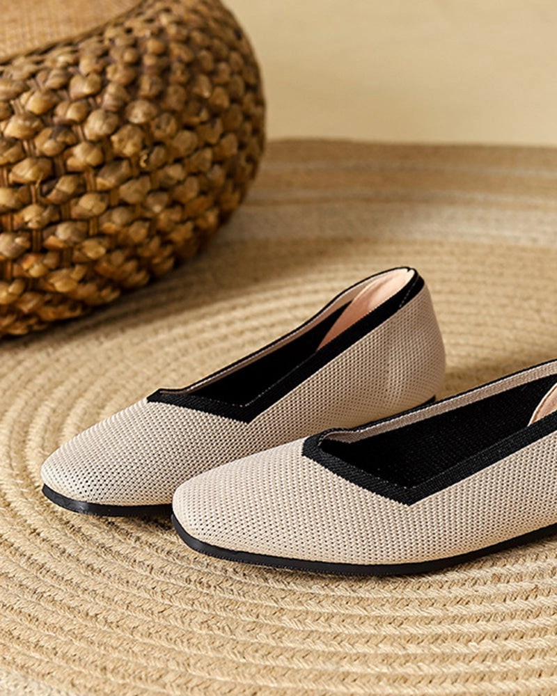 Square Toe Shallow Fly Knit Flat Knit Shoes Pointed Toe Loafers Platform