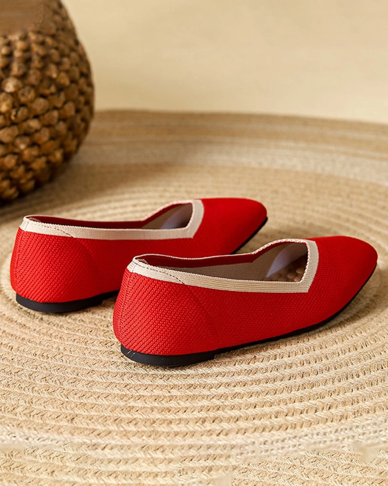 Adrian Virginia Leather Tassel Loafers Square Toe Shallow Fly Knit Flat Knit Shoes