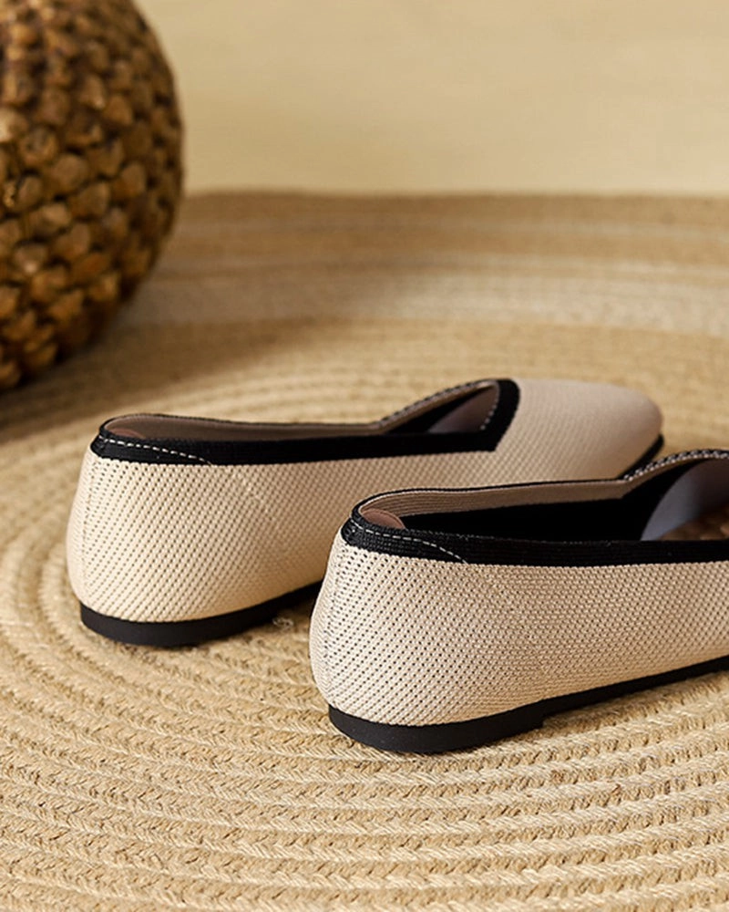 Square Toe Shallow Fly Knit Flat Knit Shoes Loro Loafers