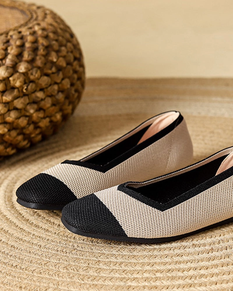 Metallic Silver Loafers Square Toe Shallow Fly Knit Flat Knit Shoes