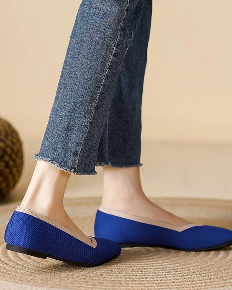 Square Toe Shallow Fly Knit Flat Knit Shoes Rainbow Loafers