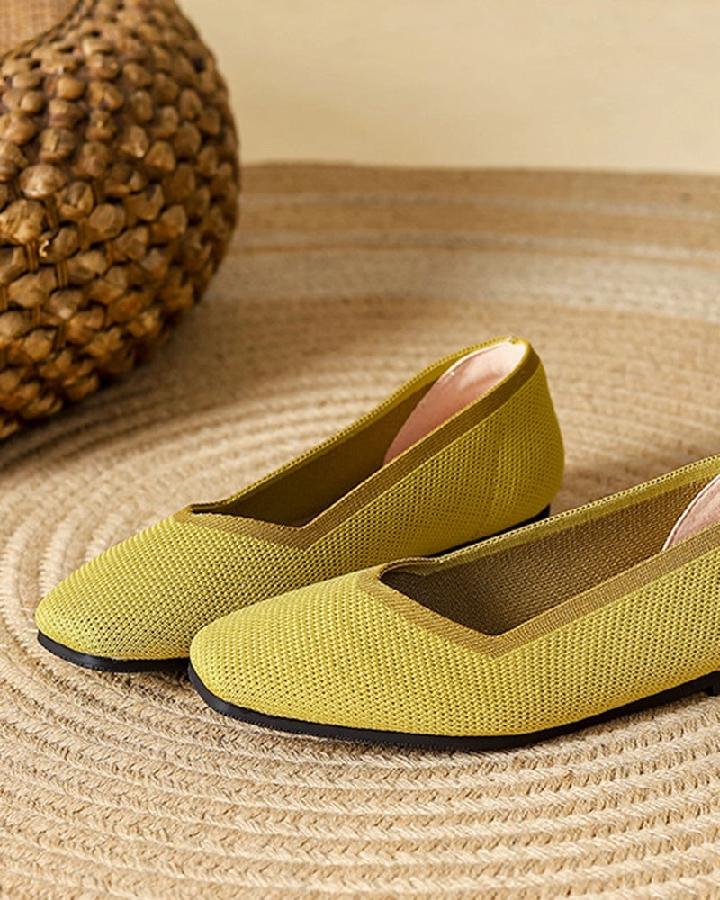 Square Toe Shallow Fly Knit Flat Knit Shoes Loafers And Tights