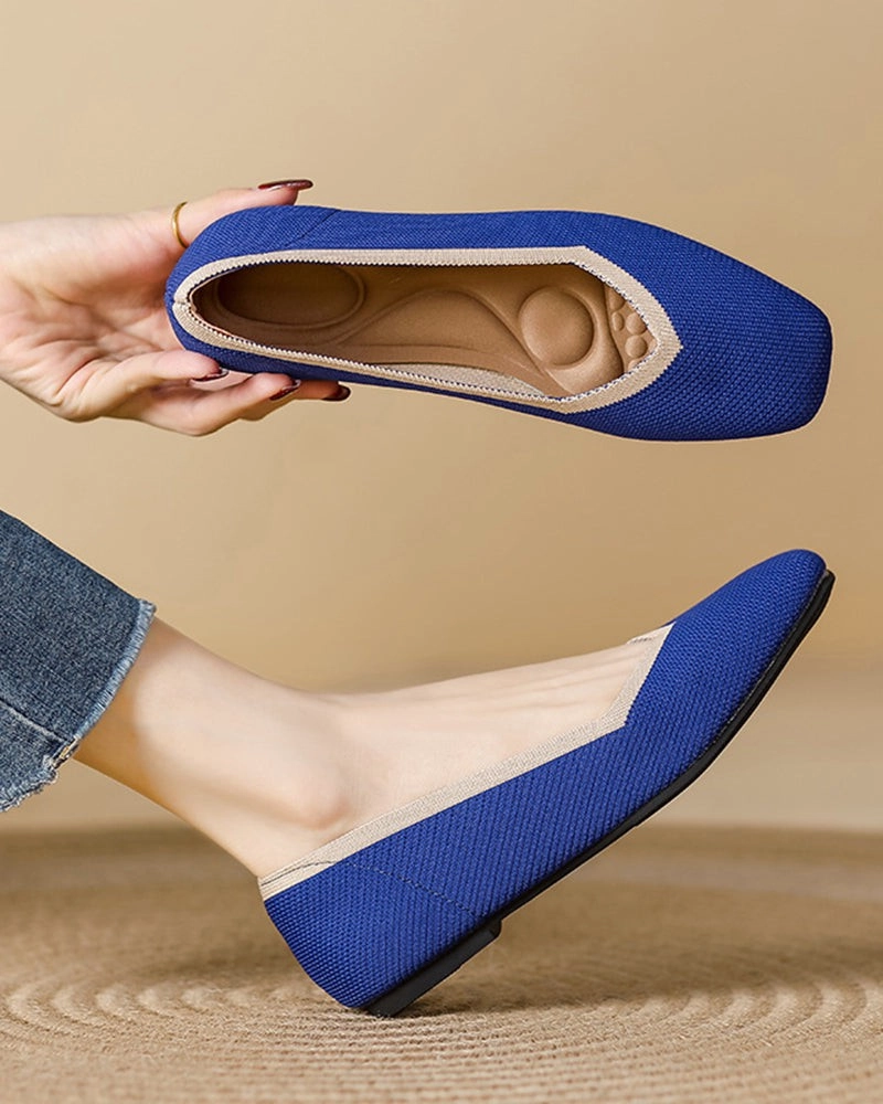 Polo Suede Loafers Square Toe Shallow Fly Knit Flat Knit Shoes