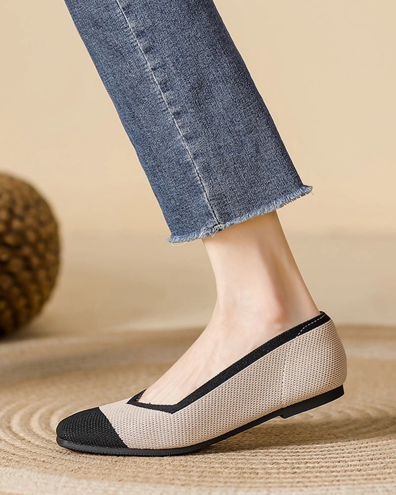 Comfiest Loafers Square Toe Shallow Fly Knit Flat Knit Shoes