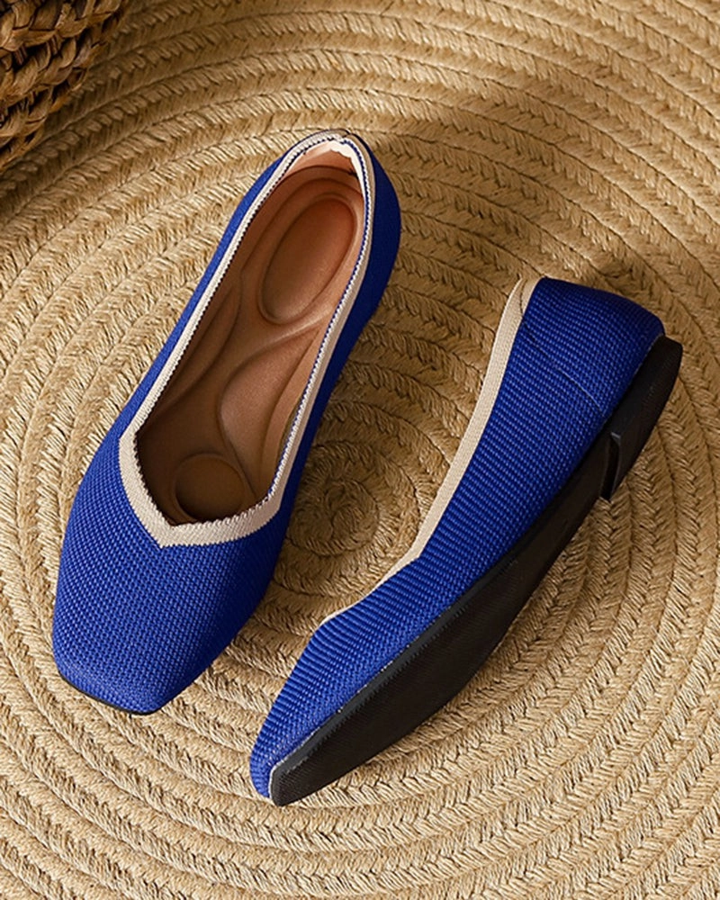 Square Toe Shallow Fly Knit Flat Knit Shoes Braided Loafers