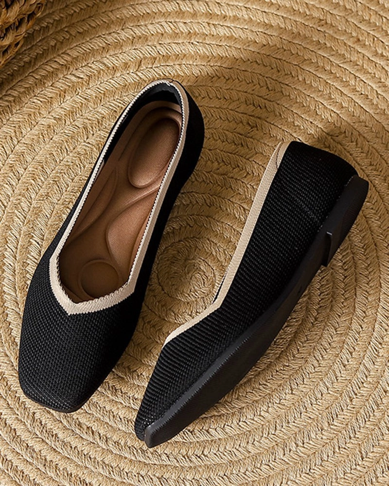 Horsebit Driving Loafers Square Toe Shallow Fly Knit Flat Knit Shoes