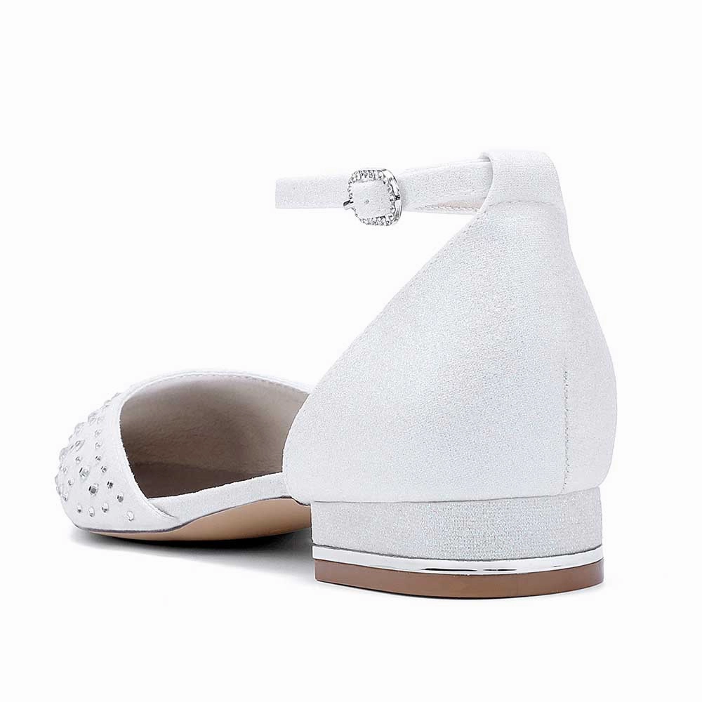 Women Satin Flat Shoes Rhinestones Ballet Flats Sparkle Wedding Shoes Flat Shoes In Winter
