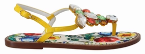 Dolce & Gabbana Multicolor Majolica Crystal Sandals Flip Flop Shoes Mountain Shoes Flats
