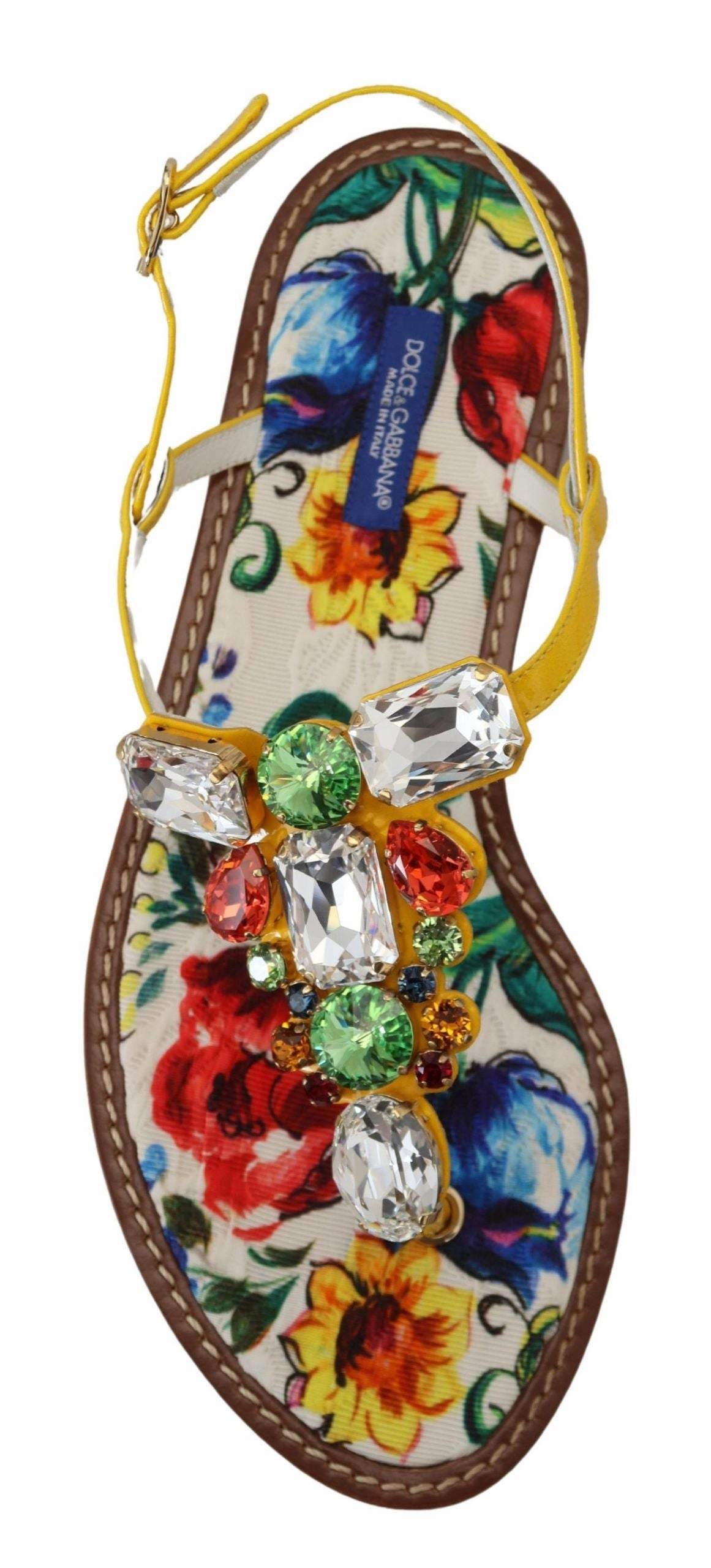 Dolce & Gabbana Multicolor Majolica Crystal Sandals Flip Flop Shoes Formal Dress With Flat Shoes