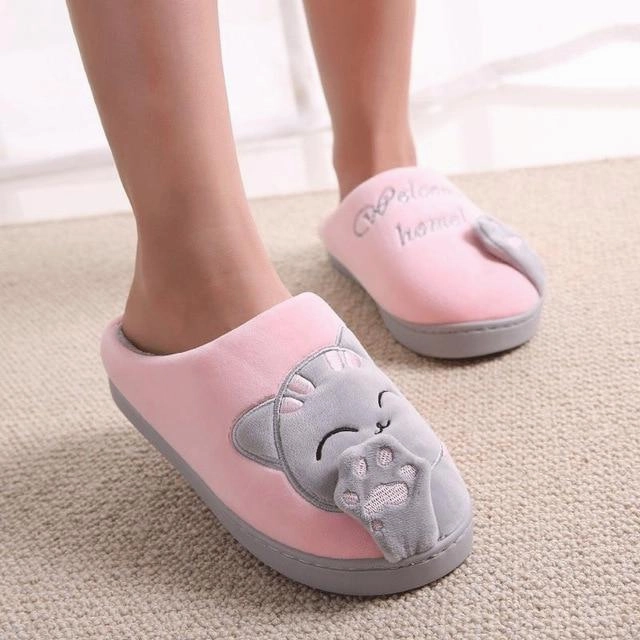 Slippers Special Colour Winter warm plush slippers cute cat animal slippers house bedroom couple slippers