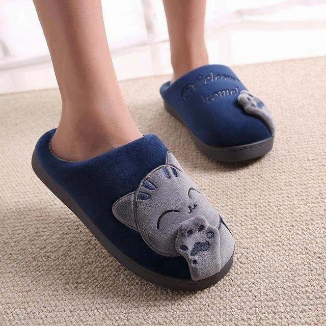 Felt Bottom Slippers Winter warm plush slippers cute cat animal slippers house bedroom couple slippers