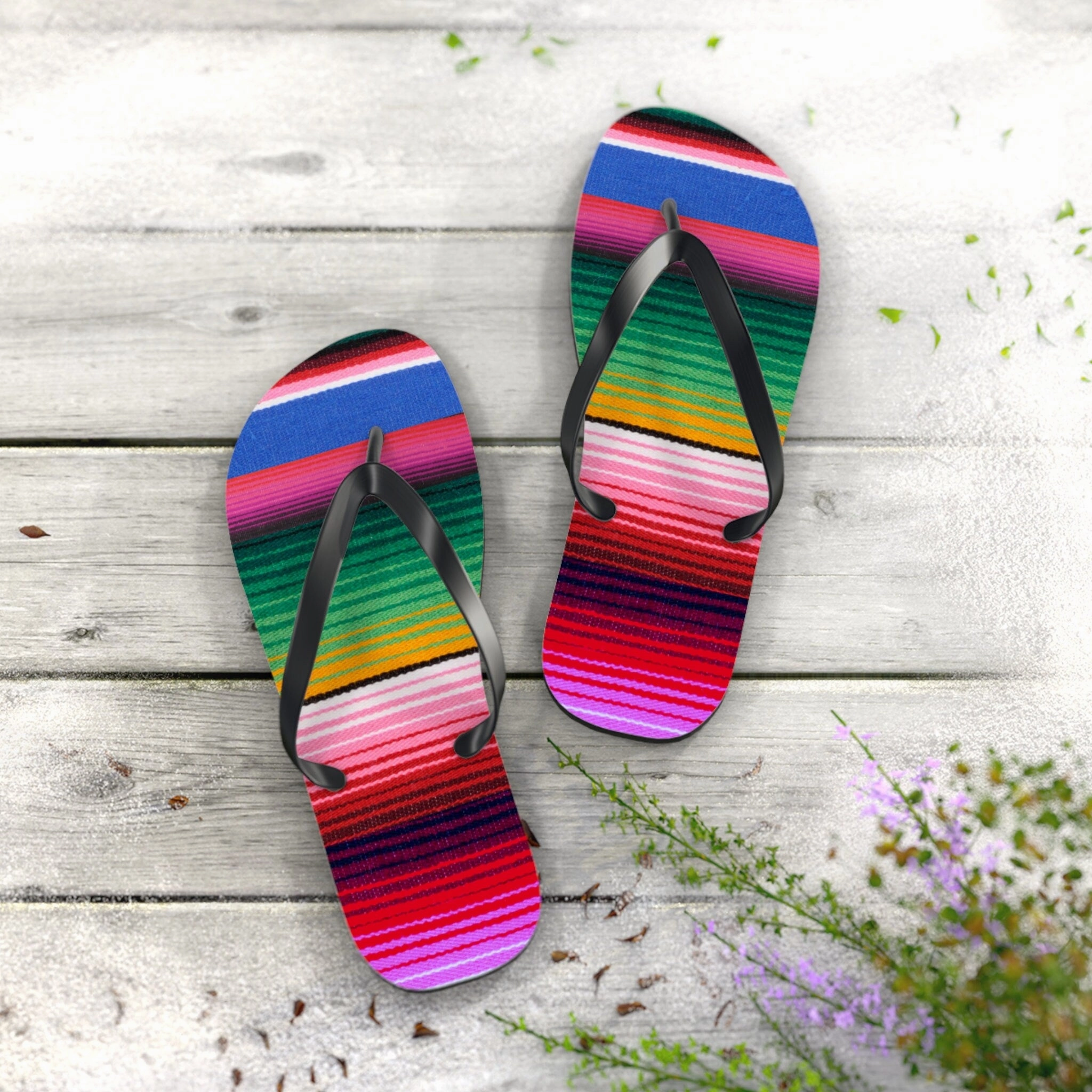 Flip Flops Natural Rubber new Serape Ol FLIP FLOPS waterproof Mexican striped slip-on sandals womens sz 7 8 9 10 11 Shore And Skyline La Bamba Swim Beach Pool Line