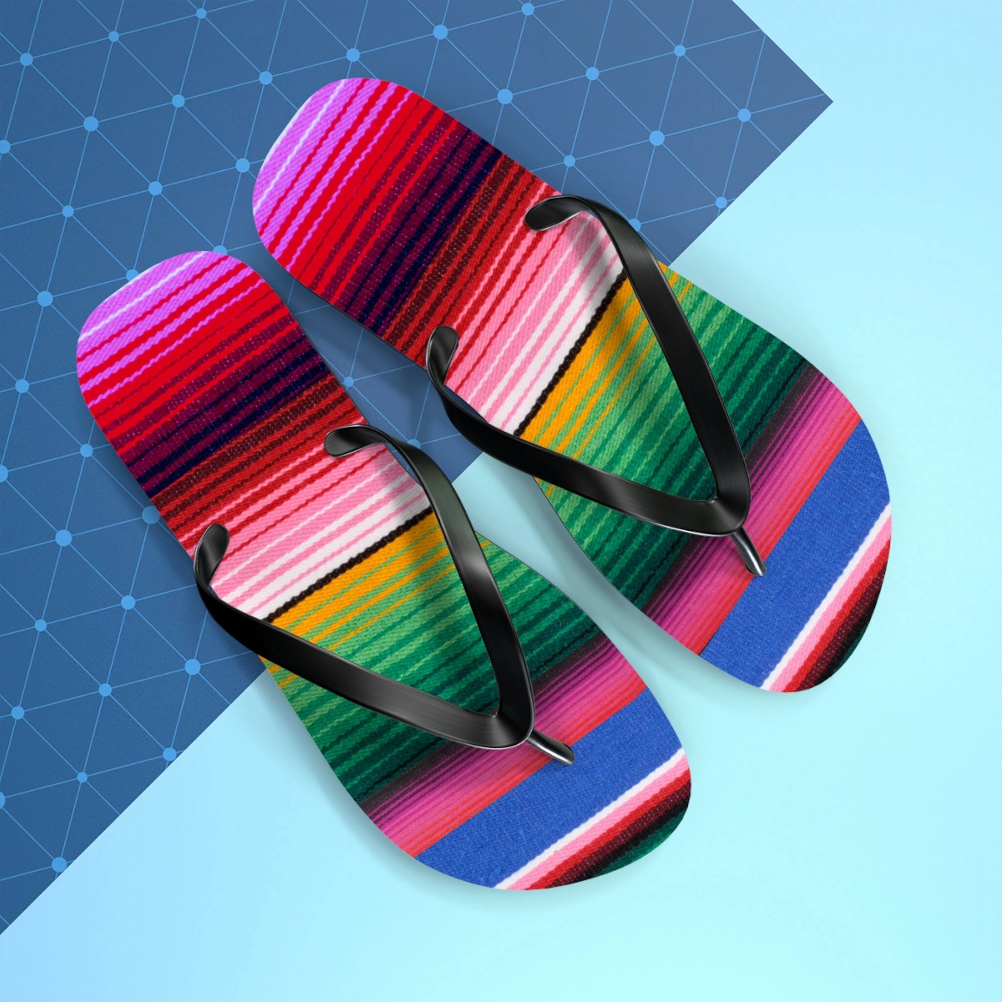 new Serape Ol FLIP FLOPS waterproof Mexican striped slip-on sandals womens sz 7 8 9 10 11 Shore And Skyline La Bamba Swim Beach Pool Line Slim Flatform Flip Flops