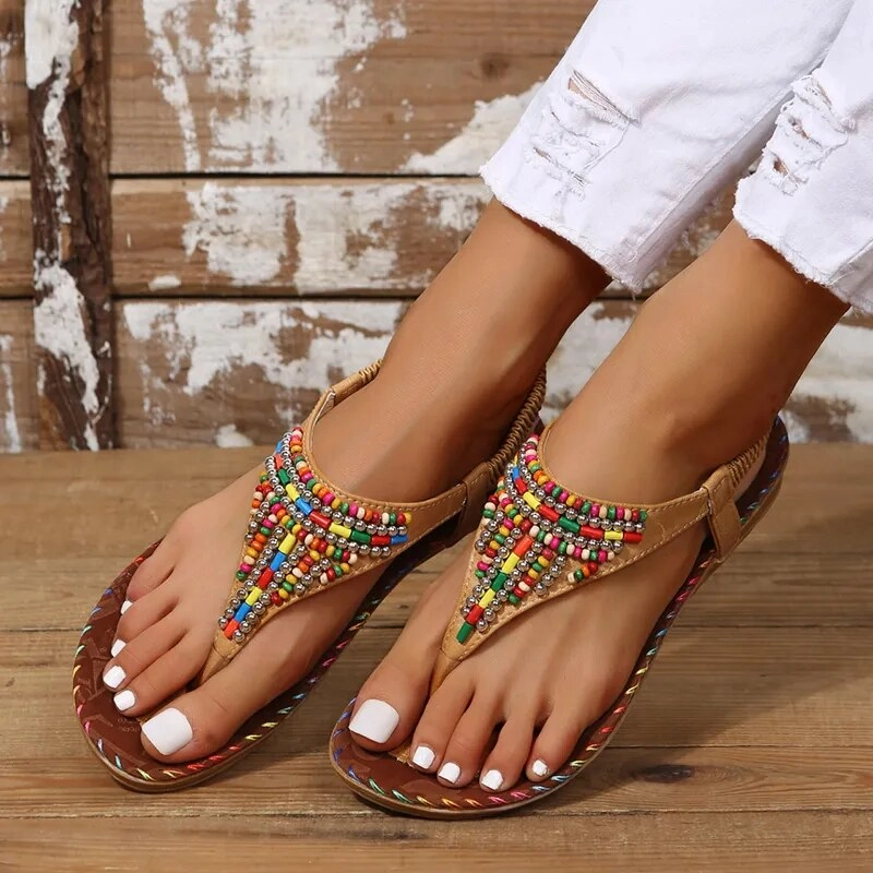 Bohemia Style Clip Toe Summer Flat Sandals for Women Lucky Shoes Flats
