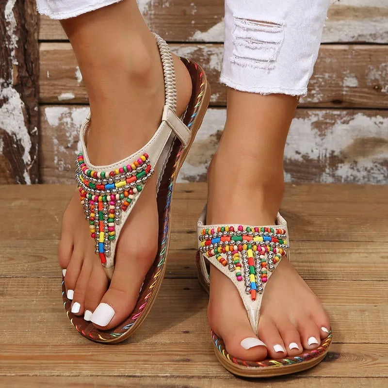 Bohemia Style Clip Toe Summer Flat Sandals for Women Shoes With Arches For Flat Feet