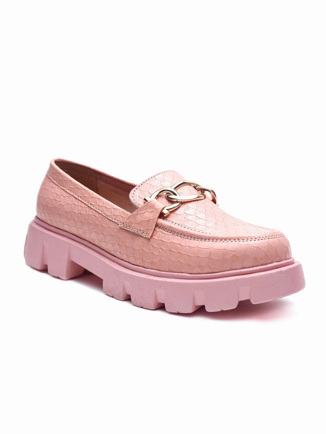 Brauch Pink Patterned Embellished Loafer Shoe Green Loafers