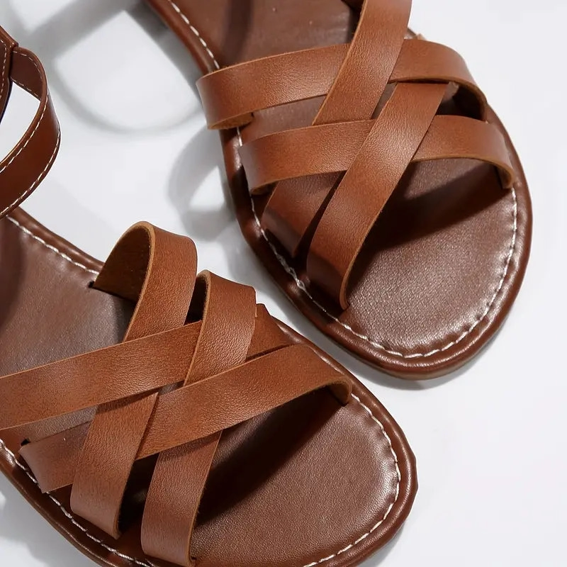 Flat Shoes With Flowers Women's Crisscross Flat Sandals