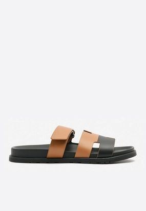 Chypre Sandals in Naturel and Black Calfskin Mule Sandals