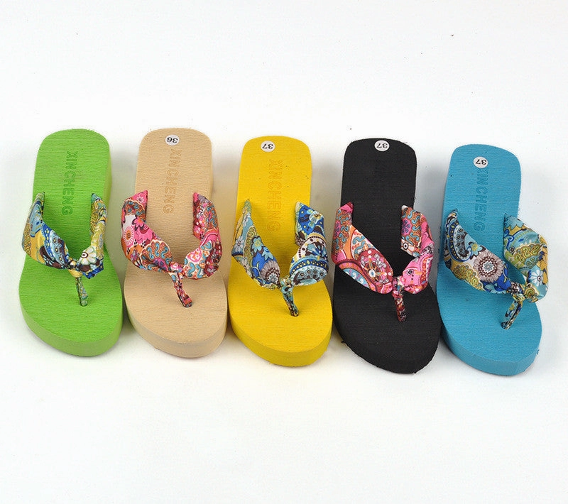 Summer bohemia flower Women flip flops platform wedges women sandals platform flip slippers beach shoes Flip Flops Sliders