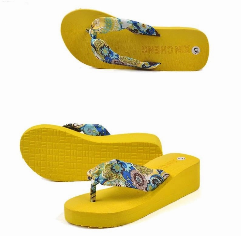 Air Bubble Flip Flops Summer bohemia flower Women flip flops platform wedges women sandals platform flip slippers beach shoes