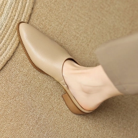 Summer Women Shoes Genuine Leather Pointed Toe Women Sandals Solid Modern Sandals for Women Chunky Heel Women's Mules Shoes Best Sandals All Inclusive Resorts