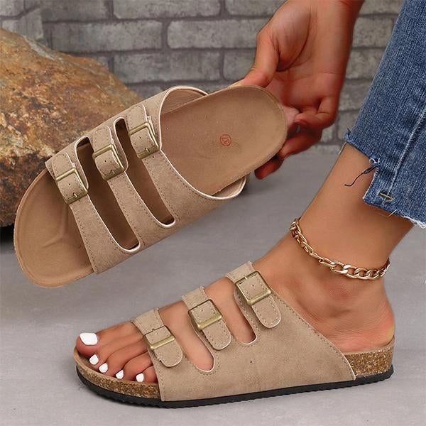 Women's Casual Three Layer Buckle Beach Slippers 91626337S Slippers Terry Cloth