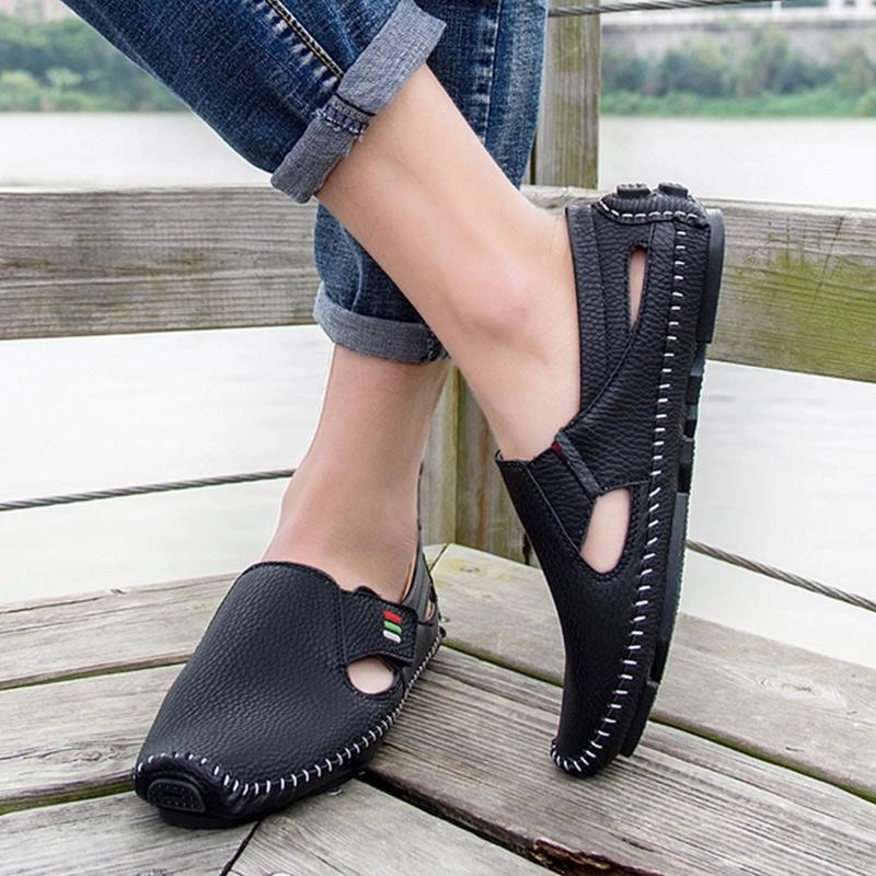 Sandals Payment Men Casual Shoes Slip on Hollow Leather Men Shoes