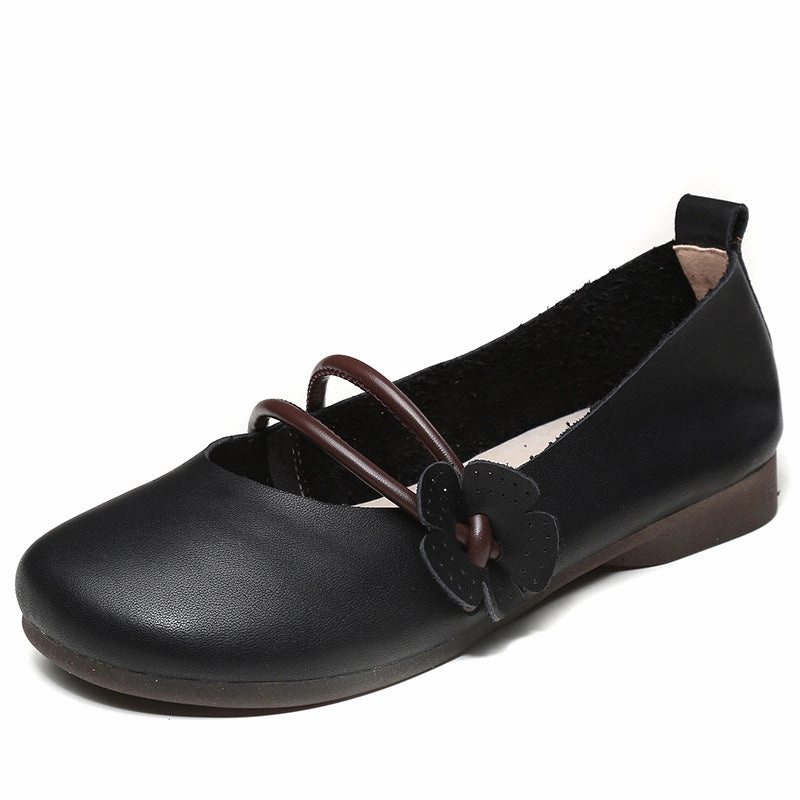 Womens Handmade Flower Leather Flat Soft Sole Shoes All Season Casual Shoes