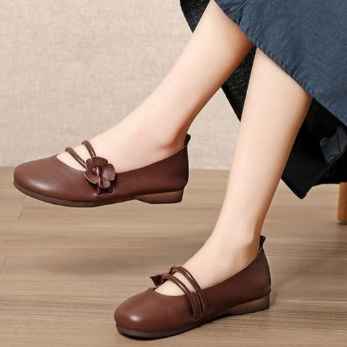 Zero Drop Shoes Casual Womens Handmade Flower Leather Flat Soft Sole Shoes