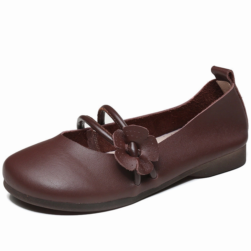 Womens Handmade Flower Leather Flat Soft Sole Shoes Casual Shoes Near Me