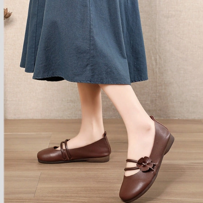 Womens Handmade Flower Leather Flat Soft Sole Shoes Best Casual Shoes For Peroneal Tendonitis