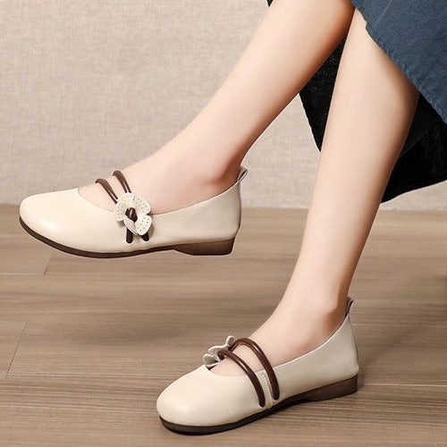 Womens Handmade Flower Leather Flat Soft Sole Shoes Slip On Casual Dress Shoes