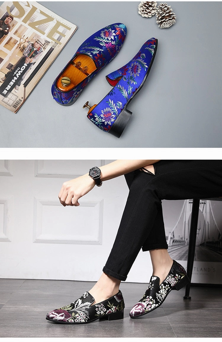 Shoes Work Casual Embroidered Men Moccasins  Dress Shoes