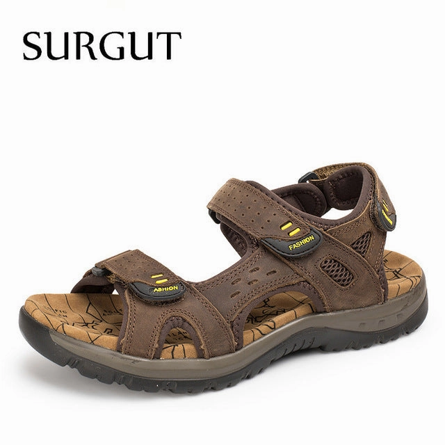 SURGUT Hot Sale New Fashion Summer Leisure Beach Men Shoes High Quality Leather Sandals The Big Yards Men's Sandals Size 38-48 Comfy House Slippers