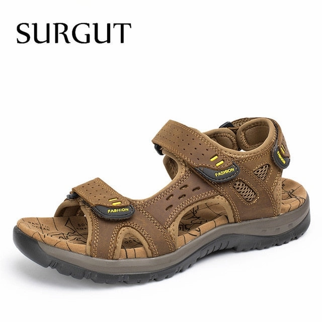 SURGUT Hot Sale New Fashion Summer Leisure Beach Men Shoes High Quality Leather Sandals The Big Yards Men's Sandals Size 38-48 Moccasin Slippers