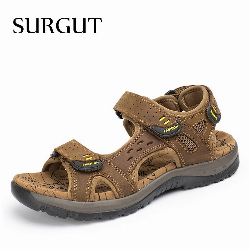 Gingerbread Slippers SURGUT Hot Sale New Fashion Summer Leisure Beach Men Shoes High Quality Leather Sandals The Big Yards Men's Sandals Size 38-48
