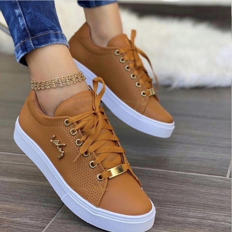 Breathable Lace Up Women Flat Sneakers - Shoes for Girls Cute Flat Shoes