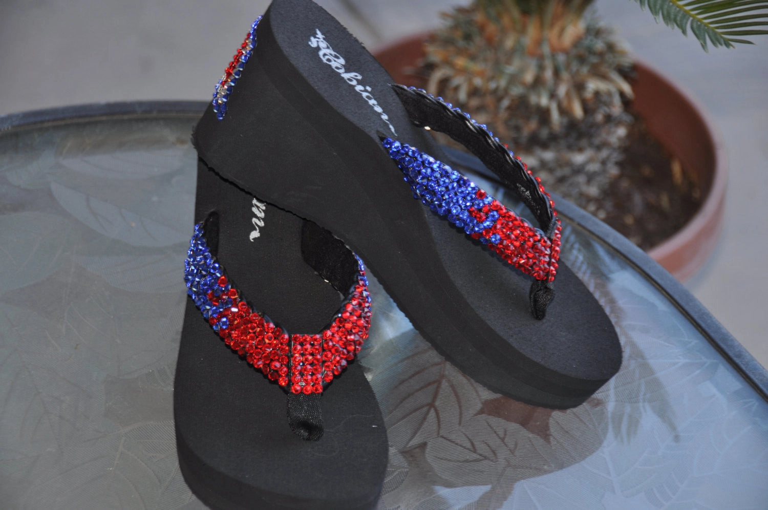 Flip Flops Supercloud University or Sprorts Theme Swarovski Crystal Platform Flip-flops by Sparkle Steps