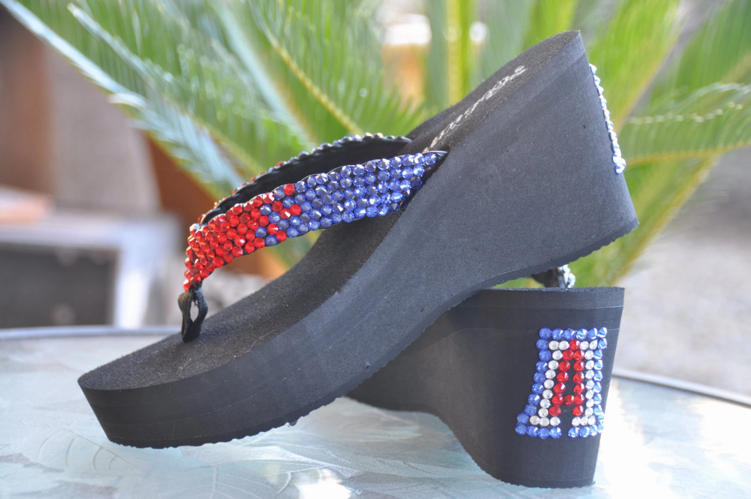 Healthiest Flip Flops University or Sprorts Theme Swarovski Crystal Platform Flip-flops by Sparkle Steps