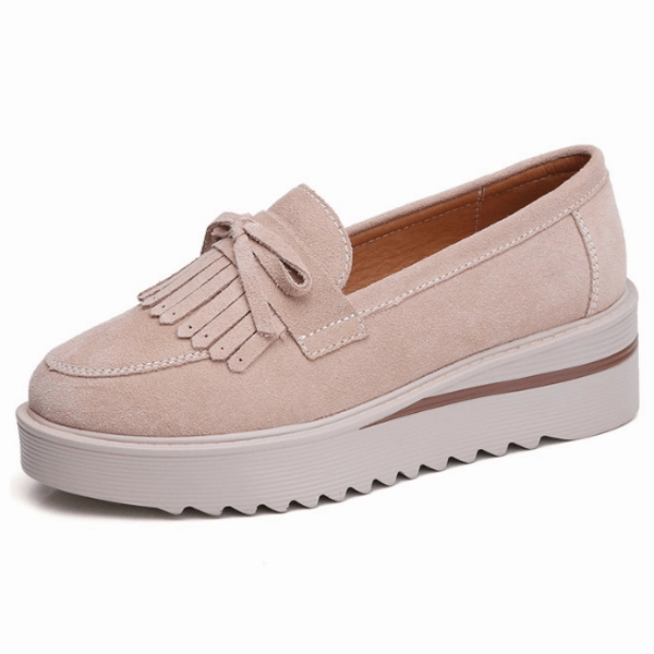 Comfy Slip-On Suede Tassel Platform Shoes Twisted Oiled Saddle Crepe Wedge Lacer Casual Shoe