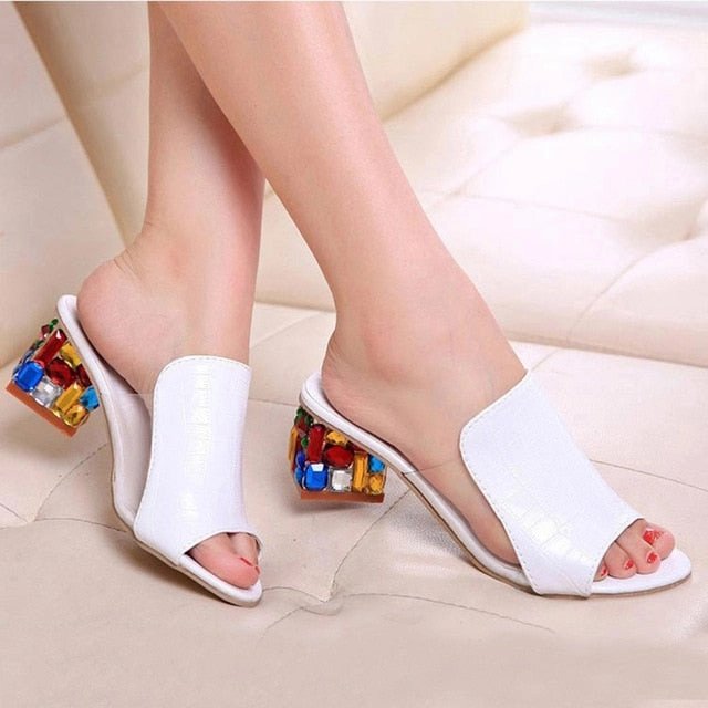 Women's Colorful Rhinestone Crystals Heels peep Toe Sandals slippers Loafers Men's