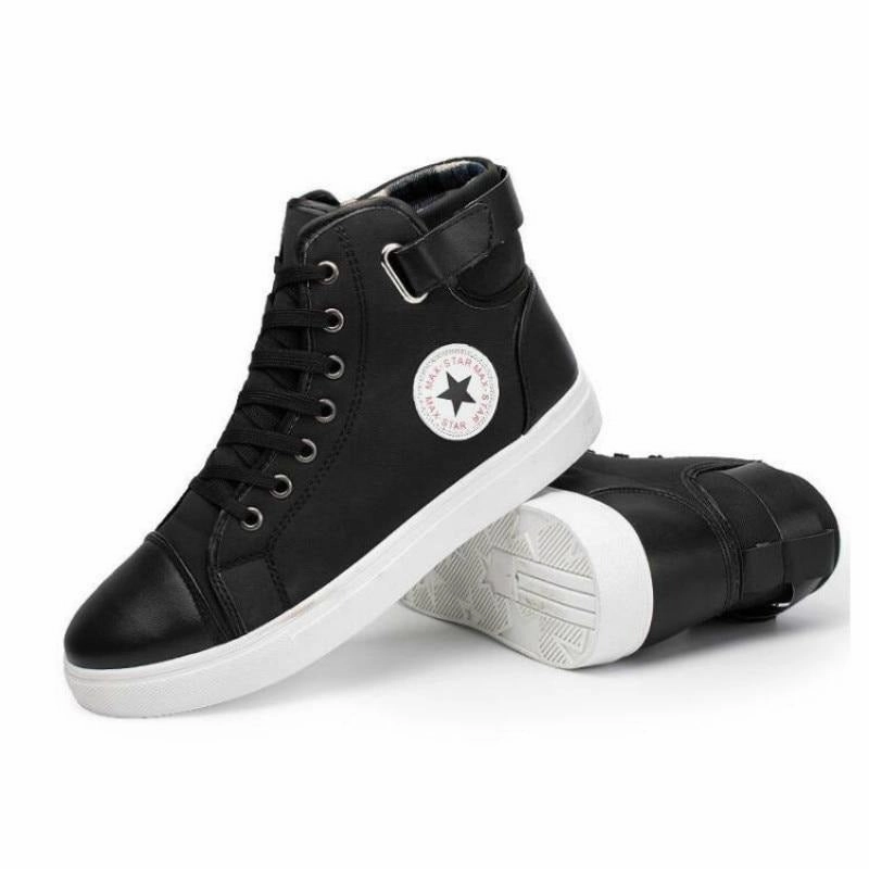 Space Jam Sneakers Front Lace-Up Leather Ankle Boots Men Casual High Top Shoes