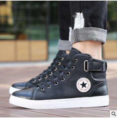 Good Running Sneakers Front Lace-Up Leather Ankle Boots Men Casual High Top Shoes